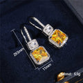 Yellow Square Stone Halo Drop Earrings in Silver Tone view 5