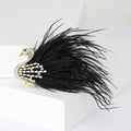 Crystal Swan Feather Brooch Gold Tone White Pink Black view 3