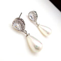 Pearl-Like Teardrop And Pear Stone Drop Earrings In Silver Tone view 4