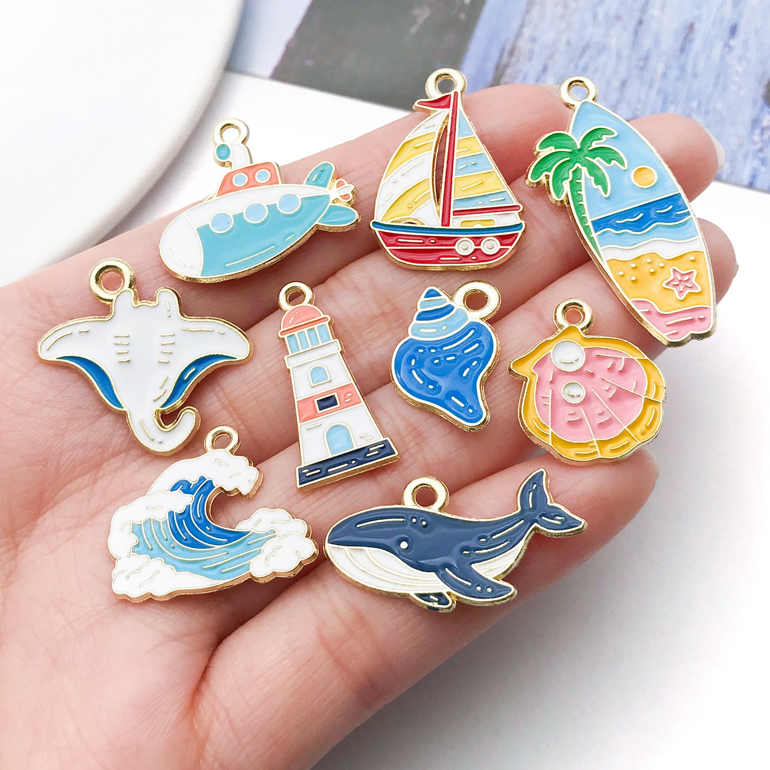 Zinc Alloy Ocean Conch Whale Telescope Sailboat Charm Pendant for Phone Strap Keychain Making
