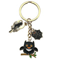 Black Owl Spider Web and Branch Halloween Enamel Charm Keychain view 5
