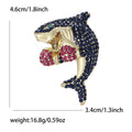 Crystal Boxing Shark Brooch in Navy or Silver Tone view 6