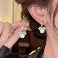 Silver Tone Crystal Leaf and Pearl Look Drop Earrings view 1