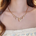Gold Multi Strand Resin Flower Pearl Branch Choker Necklace view 3
