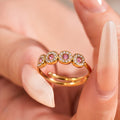 Gold and Silver Open Band Three Halo Colored Stone Rings view 4
