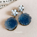 Blue Resin Rose Statement Drop Earrings Statement Jewelry view 2