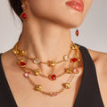 Gold Stainless Steel Heart Czech Glass Necklace Bracelet Earrings view 2