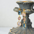 Asymmetric Crystal Glass Stone Drop Earrings Gold Or Steel view 3