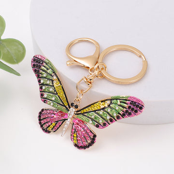 Multicolor Rhinestone Butterfly Keychain Metal Insect Charm