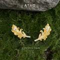 Gold Feather Leaf Crystal Stud Earrings Marquise Pair view 6