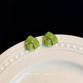 Gold-Tone Lime Green Enamel Twisted Geometric Stud Earrings view 2