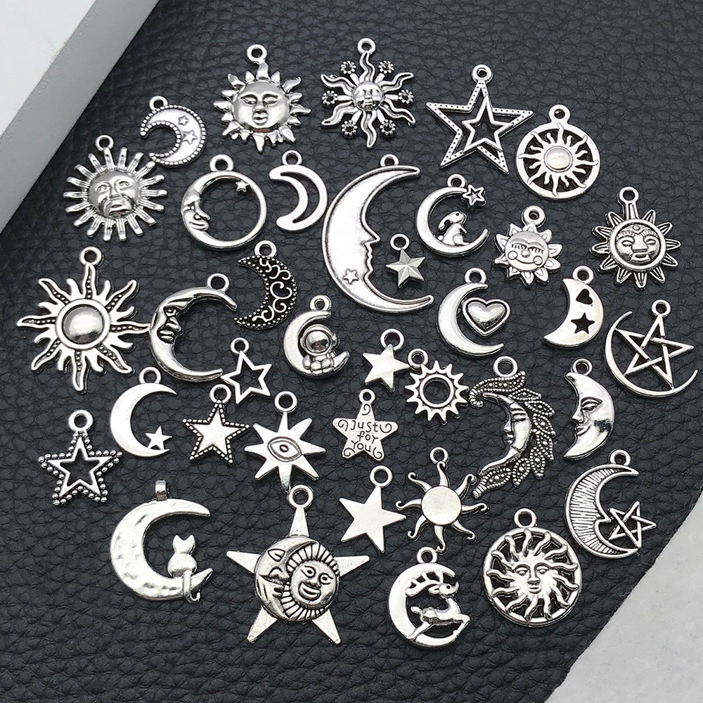 Antique Silver Zinc Alloy Sun Star Moon Charm Pendant for Bracelet Necklace DIY