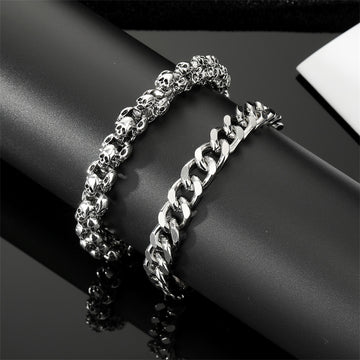 Antique Silver Tone Chunky Curb Chain Link Bracelet