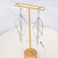 Gold and Silver Double Leaf Chain Fringe Long Hook Earrings view 4