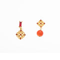 Red Stone Gold Lattice Mismatched Dangle Stud Earrings view 5