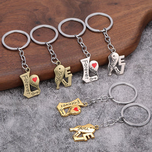 Forever Love You Split Heart Keychain Pair in Zinc Alloy, Three Finishes