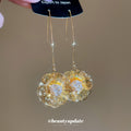 Crystal Flower Drop Threader Earrings in Gold and Silver Tones view 4