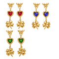Butterfly Heart Clover Drop Earrings Red Blue Green Gold view 5