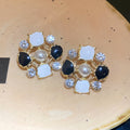 Pearl and Crystal Mosaic Square Stud Earrings in Two Colors view 6