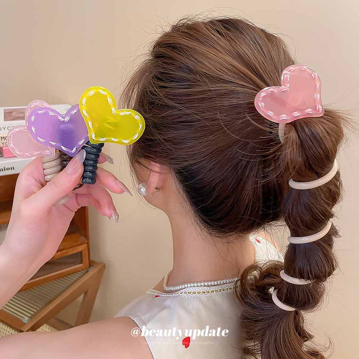 Acrylic Heart Spiral Phone Coil Hair Ties Four Colors