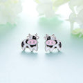 Silver Enamel Spotted Cow Stud Earrings Alloy Pair view 3