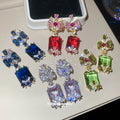 Floral Crystal Rectangle Statement Drop Earrings For Women view 1