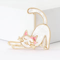Enamel Stretching Cat Brooch White or Black Pink Bow Pin view 2