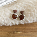 Brown And White Double Heart Drop Stud Earrings Fashion Earrings view 2