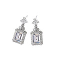 Silver-Tone Rectangular Drop Earrings with Clear Halos view 5