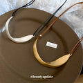 Curved Metal Bib Cord Necklace with Distinctive Textured Details view 2