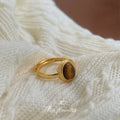 Gold Tone Tiger Eye Oval Center Double Band Ring For Women view 3