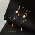 Gold-Tone Spiral Wave Drop Earrings White Baroque Pearls view 2