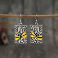 Dragonfly Relief Rectangle Drop Earrings in Two Tone view 2
