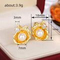 Gold Tone Shell Flower Stud Earrings with Faux Pearls view 4