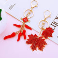 Jeweled Red Maple Leaf Keychain with Fortune and Loose Loop Options view 3