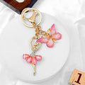 Ballerina and Rhinestone Butterfly Charm Keychain in Pink view 3