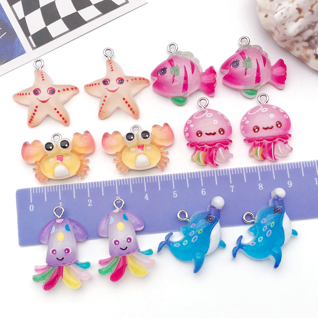 Resin Cartoon Jellyfish Octopus Starfish Crab charm pendants for DIY necklace keychain