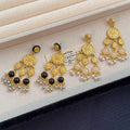 Black and Cream Bead Gold Filigree Chandelier Earrings view 4