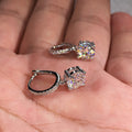 Round Crystal Huggie Drop Earrings in Silver Tone with Clear Crystal Details view 2