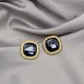 Square Shell Look Crystal Border Statement Stud Earrings view 8