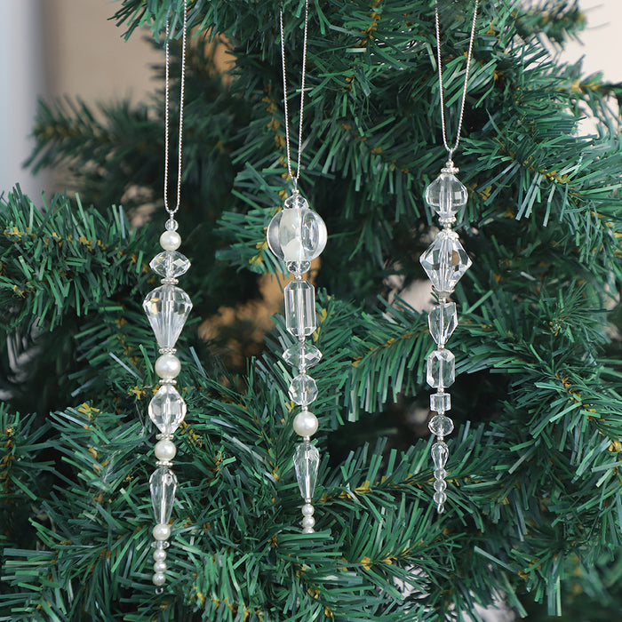 Clear Crystal Bead Icicle Ornament Pearl Tree Charm