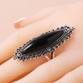 Antique Silver Marquise Black Cabochon Filigree Ring view 2