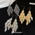 Layered Leaf Chandelier Earrings in Silver Gunmetal and Gold Tones view 2