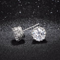 Silver Tone Crown Bezel Round Clear Stone Stud Earrings view 3
