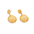 Ridged Double Round Disc Drop Earrings in Gold Tone view 5