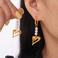 Heart Pendant Hoop Earrings with Pearl Beads Gold and Steel view 1