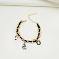 Six Christmas Charm Ribbon Woven Gold Chain Bracelets view 9