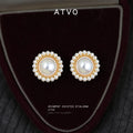 Gold Tone Large White Pearl And Small Pearl Halo Stud Earrings view 1