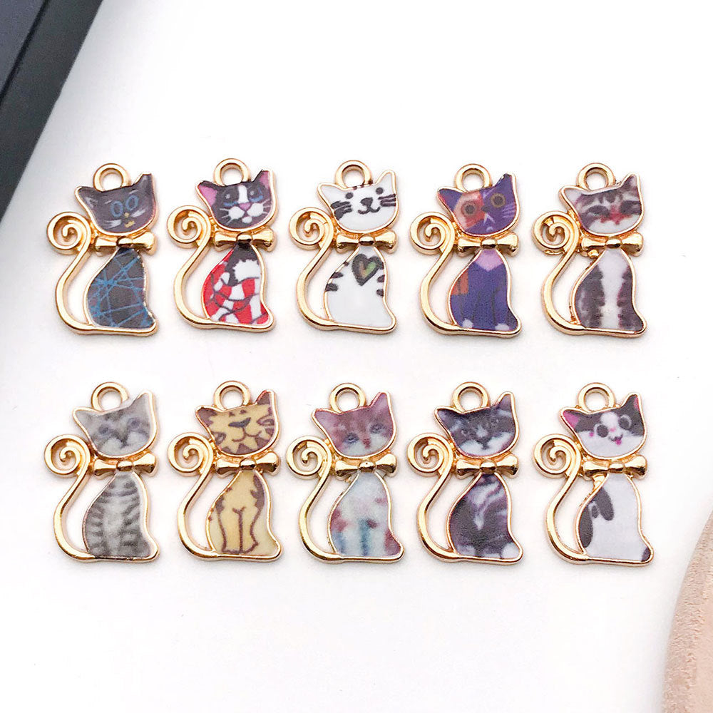 Enamel Zinc Alloy Cute Cat charm pendants for DIY earrings keychains phone strap jewelry
