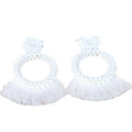 Crystal Bead Flower Hoop Fringe Tassel Earrings Six Colors view 5